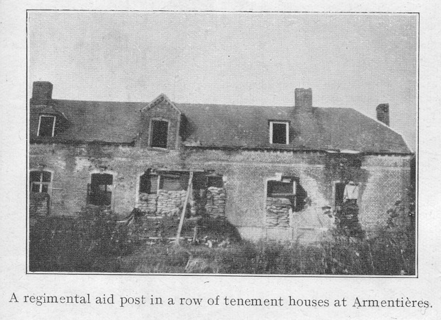 A regimental aid post in a row of tenement houses Armentires.